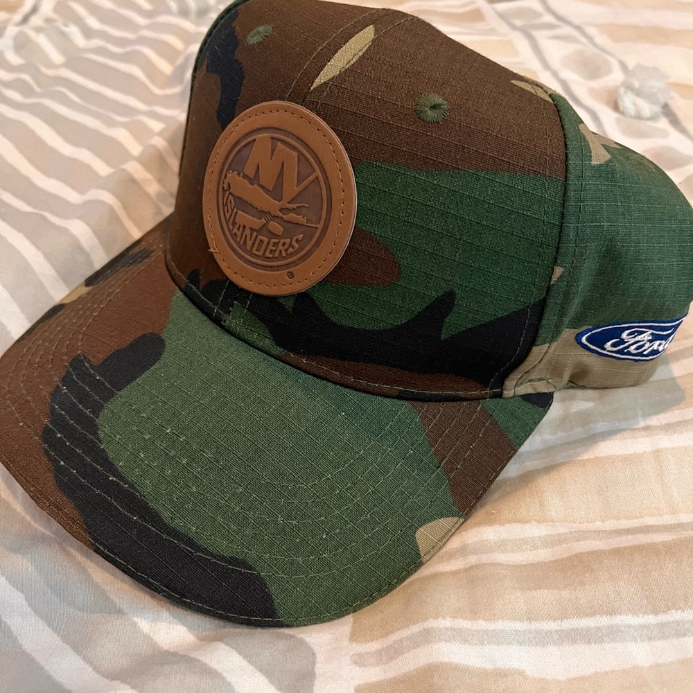 New York Islanders And Ford Camouflage Baseball Cap with Leather Patch